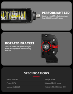 <span class=keywords><strong>20</strong></span> Inch 180W Đèn Pha <span class=keywords><strong>LED</strong></span> Thanh Ánh Sáng Xe Tại Chỗ Lũ Combo Màu Kép Xe Tải <span class=keywords><strong>LED</strong></span> Thanh Ánh Sáng Cho Off Road Phụ Kiện - Product Image 4