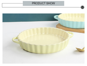<span class=keywords><strong>Plat</strong></span> <span class=keywords><strong>à</strong></span> <span class=keywords><strong>tarte</strong></span> en céramique de 8 pouces, couleur crème, rond, en grès, avec poignées, passe au micro-ondes - Product Image 4