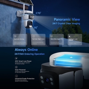Caméra PTZ 4G à double objectif 4MP avec suivi automatique des personnes par IA 270° °   Pan 360 °   Batterie solaire 10400 mAh avec vision nocturne couleur - Product Image 5