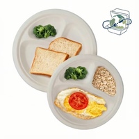Assiette ronde jetable en bagasse biodégradable, robuste et écologique, 3 compartiments, pour camping, fêtes et usage individuel