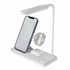 Lámpara de Mesa Plegable con Dispositivo de Carga para Teléfono Móvil, Reloj y Auriculares, Cargador Inalámbrico Rápido Multifuncional 3 en 1 de 15W - Product Image 4