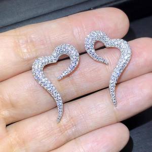Pendientes elegantes con forma de corazón para mujer, plata 925, cristal, diamantes de imitación, joyería de boda, joyería fina romántica, oro blanco - Product Image 3