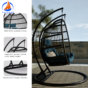 Hamac Balancoire Rotin 2024 Fauteuil œuf suspendu pour balcon en métal et rotin avec support - Product Image 4