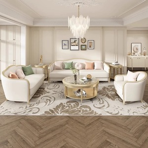 Canapé en cuir et bois massif de luxe léger américain, taille 123, combinaison moderne simple, canapé français haut de gamme - Product Image 4