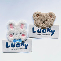 En gros, Patchs thermocollants en chenille moelleuse et adorables, avec broderie lapin et étiquette jacquard effet serviette, pour accessoires vestimentaires pour enfants