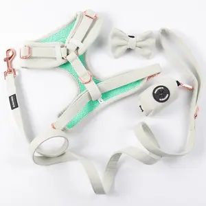 Okeypets Respirável Malha Pet Arnês Luxo Personalizado Tweed Twil Ajustável Sem Puxar Dog Leash Harness Set