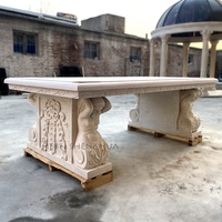 Table à manger en marbre de grande taille, jardin extérieur de luxe personnalisé avec Statue en pierre