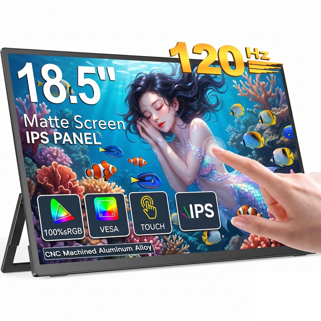 Portable 18.5 Inch 1080p HDR 120Hz IPS LCD Gaming Monitor with Type-C Interface Built-in Speaker Laptop Extender