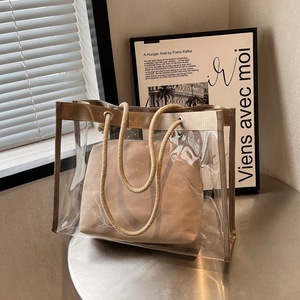 Transparent Large Capacity Women's Tote Bag Khaki Waterproof Everyday Use Summer 2024 Horizontal <b>Square</b> Style - Product Image 4