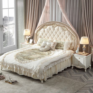 ベルサイユフランスの宮殿スタイルのダブルベッド無垢材チェスターフィールド彫刻生地ベッドヨーロッパスタイルの寝室の結婚式のベッド - Product Image 2