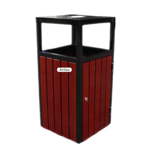 Outdoor Rectangular Wood Waste <b>Bin</b> with Metal Frame and Removable Inner Bucket Classic Style - Product Image 3
