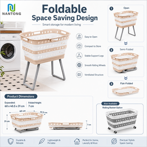 Cesto Portabiancheria Ecologico Pieghevole in Plastica PP, Grande Capacità, Multifunzionale con Supporto per Uso Domestico - Product Image 3