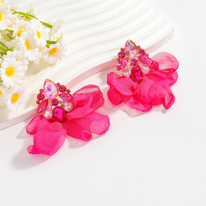 أقراط أنيقة من السبائك المرصعة بالألماس على شكل زهرة من القماش، أقراط كريستال رجعية أنيقة للنساء - Product Image 6