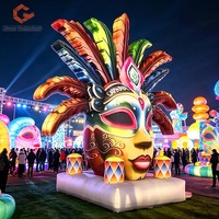 Masque gonflable personnalisé en usine, masque d'horreur gonflable à LED avec base pour décoration de mascarade