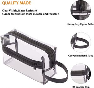 Sac de toilette promotionnel en PVC robuste, imperméable, avec fermeture éclair, multi-poches, pour crayons et articles de toilette, OEM - Product Image 2