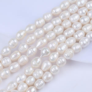 Promotion de perles d'eau douce naturelles en forme de riz, 11-12 mm, blanches, faites à la main, matériaux de bijouterie DIY, vente en gros à Zhuji - Product Image 1