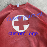 Sweatshirt Crewneck Oversized Fleece Merah Vintage dengan Logo Custom, Bordir, Efek Sun Faded, Acid Wash, dan Distressed