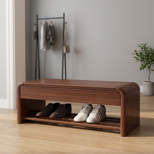 Modern Wood Entryway Bench <b>with</b> <b>Storage</b> Shelf for Home Living Room Furniture - Product Image 3