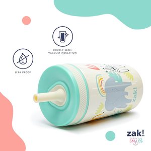 Zak Designs Kelso Tasses à bec en acier inoxydable de 12oz Tasses pour tout-petits isolées sous vide anti-fuite Conception Safari pour enfants Voyage à la maison - Product Image 4