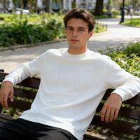 T-shirt à manches longues en coton lourd gaufré personnalisé pour homme, impression graphique intégrale sur écran DTG, t-shirt à manches longues blanc