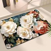 Tapis en boue de diatomées à motif floral stéréoscopique, absorbant l'eau, antidérapant et facile d'entretien, pour l'entrée des toilettes et les espaces de vie