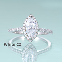 KH080 Bague en argent 925 avec halo de pierres précieuses naturelles de forme marquise délicate 5*10MM, grenat, améthyste, topaze bleue, CZ blanc, pour cadeaux