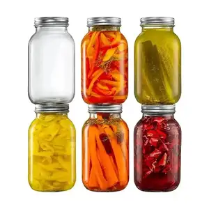 免费样品16盎司梅森玻璃罐，带金属盖，用于腌制隔夜燕麦果脯果酱或果冻