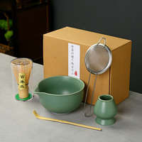 Vente en gros de boîtes d'accessoires de thé matcha de qualité japonaise rose pour cérémonie bols en céramique outils kit de matcha boîte de jeu de fouet