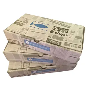 一次性零食鱼盒四面彩色印刷瓦楞披萨鱼纸盒