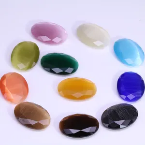Customize Pink color oval shape Cat's Eye effect glass stone