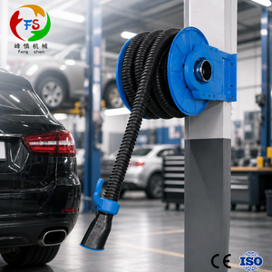 Carrete <span class=keywords><strong>de</strong></span> manguera <span class=keywords><strong>de</strong></span> escape manual con aprobación CE, tubo <span class=keywords><strong>de</strong></span> goma resistente al calor 200C con asa y puerto <span class=keywords><strong>de</strong></span> aire para garaje y fábrica - Product Image 3