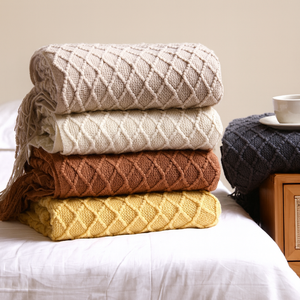 Groothandel 50*60 inch luxe acryl warp gebreide bankbed-sofa decoratieve bedloper kleine deken met kwastjes - Product Image 1