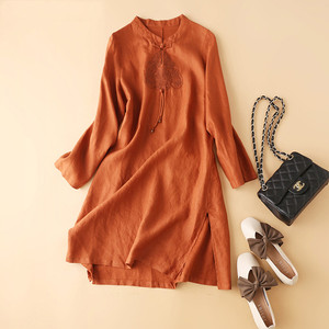 Nuovi <span class=keywords><strong>vestiti</strong></span> primaverili da donna abiti Casual in cotone canapa biologico a maniche lunghe - Product Image 4