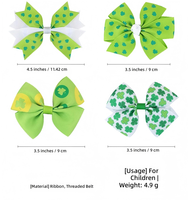 Accessoires pour cheveux d'enfants : Barrette élégante faite à la main en forme de trèfle Saint Patrick avec nœud et cristaux, épingle à cheveux latérale pour enfants