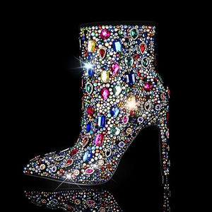 Bayan ayak bileği elmas renkli kristal ince yüksek topuklu çizmeler - Product Image 6