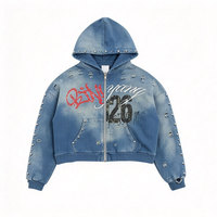 Sweat à capuche zippé rétro délavé personnalisé OEM, 100 % coton, en tissu éponge épais, coupe oversize, anti-boulochage, respirant, pour homme, hiver