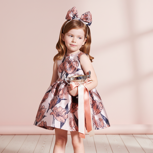 Fábrica de Vestidos de Niña en Guangzhou, Vestido Mini Tipo A con Estampado de Lazo Otoñal de Princesita, Jacquard de Poliéster Personalizado - Product Image 1