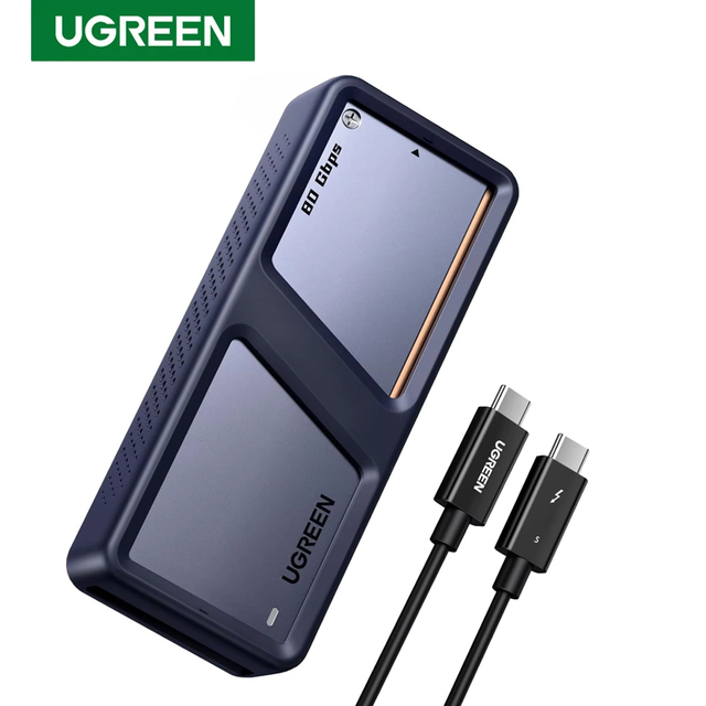 UGREEN 80Gbps M.2 NVMe SSD Enclosure Compatible Thunderbolt 5/4/USB4 V2.0 NVMe Enclosure with Cooling Fan Aluminum TB5 SSD Box