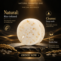 Shampooing solide naturel au riz, savon nettoyant pour cheveux fait à la main pour le bain