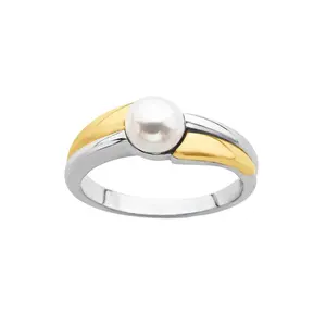 畅销14 k镀金光泽淡水珍珠戒指925纯银珠宝戒指