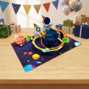 Carte 3D Pop-up Happy Space Faite à la Main, Vente en Gros, Artisanat de Découpe de Papier Personnalisé, Motif Floral, Cadeau d'Anniversaire, Lettres Offset - Product Image 3