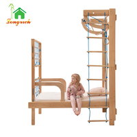 Cadre d'escalade intérieur multifonctionnel Équipement de terrain de jeu Barres de singe en bois transformables pour enfants Jungle Gym