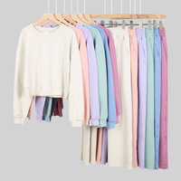 Ensemble de sport respirant en maille unie à col rond, comprenant un pull court et un pantalon de survêtement, à manches longues et coupe ample, pour le yoga, pour femme