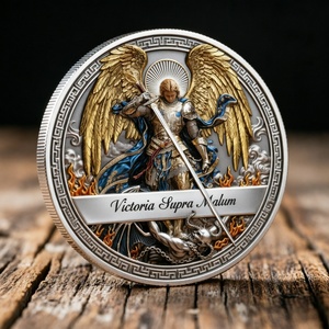 Pièce de monnaie commémorative religieuse 3D Saint Michel Archange, Victoria Supra Malum Jude 1:9, pour collection, vente en gros - Product Image 2