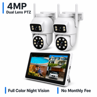 Sistema de Cámara de Seguridad PTZ de Doble Lente de 4MP, Visión Nocturna a Todo Color, Monitor de 10.1 Pulgadas, Grabación a Color 24/7, Sin Cuota Mensual