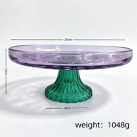 Support à gâteau en verre coloré nordique avec logo personnalisé, plateau à compote de fruits, plateau décoratif pour pâtisserie, plateau de présentation pour le thé de l'après-midi