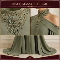 Robe de soirée sirène vert sauge, épaules dénudées, broderie florale 3D, manches cape, longueur ras du sol, coupe trompette, robe de cérémonie, personnalisable OEM/ODM