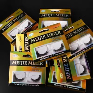 Pestañas Postizas 3D de Fibra Sintética sin Pegamento, Venta al por Mayor, 10 Pares MOQ, Autoadhesivas, Estilo Natural Largo, Banda de Algodón Negra - Product Image 1