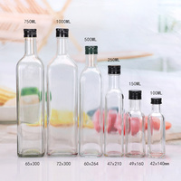 Bouteilles en verre transparentes carrées Marasca pour huile d'olive de cuisson, qualité alimentaire, 100 ml, 150 ml, 250 ml, 500 ml, 750 ml, 1 L
