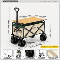 Chariot pliant à quatre roues de 10 pouces avec table intégrée, capacité de 150 kg, en acier au carbone, poignée réglable, roues silencieuses, pour pique-nique et plage